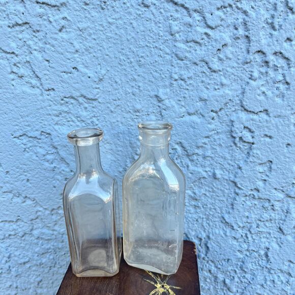 Vintage Glass Bottles Set Two Rustic Cottagecore Decor Vases - Picture 2 of 10